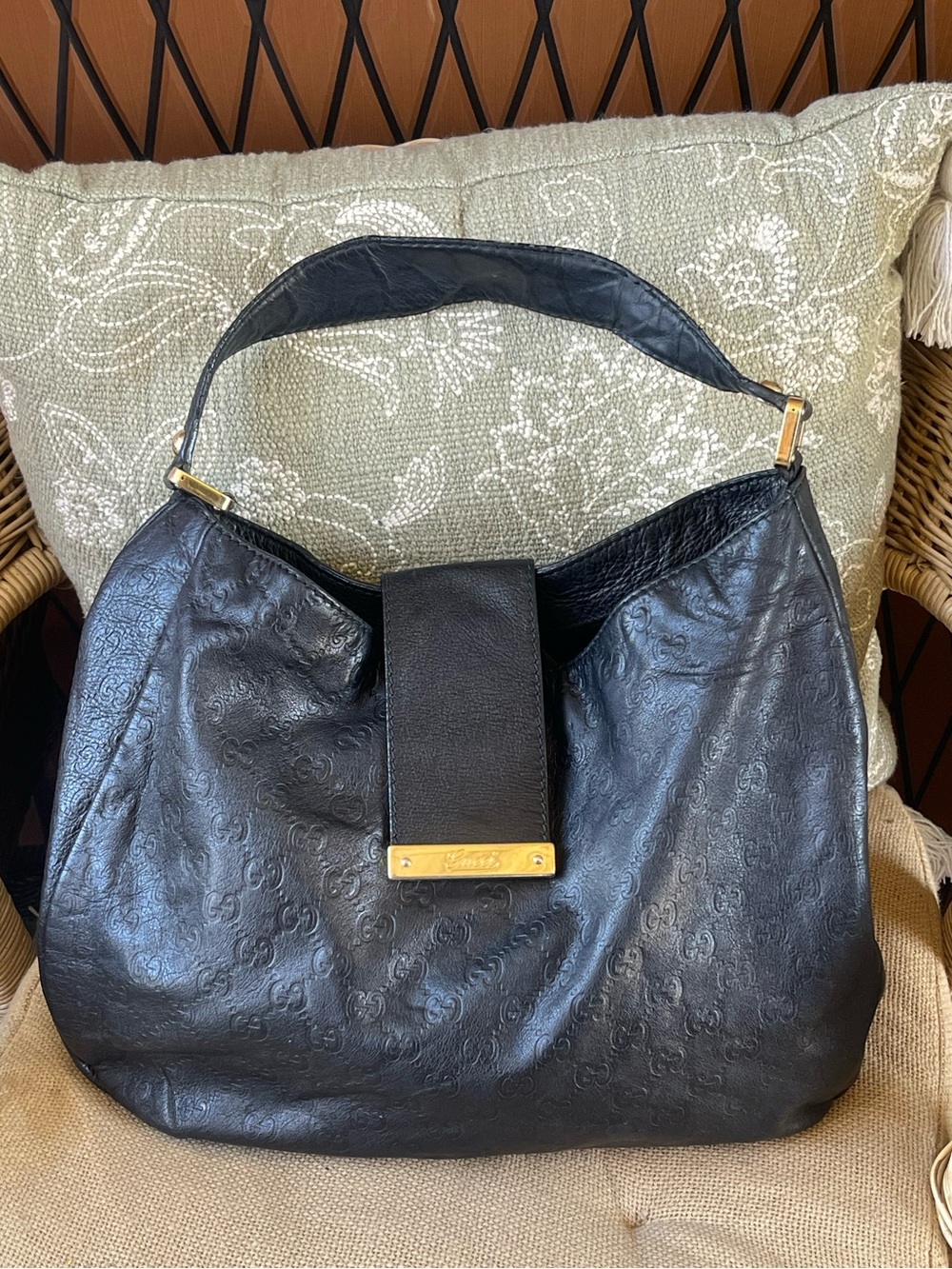 โจ Authentic Gucci Black Guccissima Leather Hobo Shoulder Bag 211933 โจ